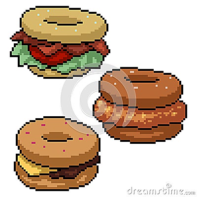 Pixel art donut meat burger Stock Photo