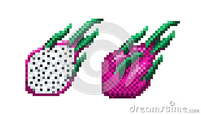 Pixel art dragon fruit icon. vector illustration Vector Illustration