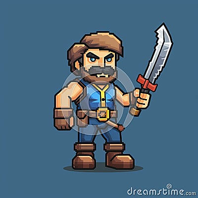 Pixel Art Electrician: 8-bit Low-res Computer Platform Game Character Sprite Animation Stock Photo