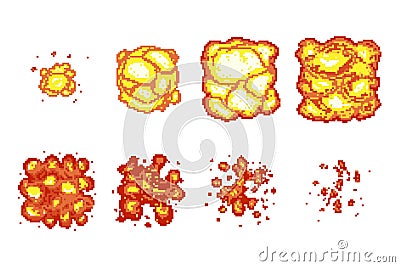 Pixel art explosion animation frames Vector Illustration