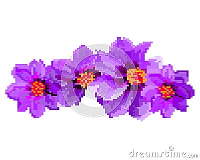 Pixel art of flowers illustration isolated on white background Vector Illustration