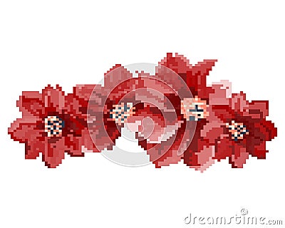 Pixel art of flowers illustration isolated on white background Vector Illustration