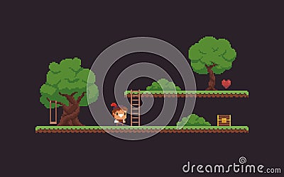 Pixel Art Game Scene Vector Illustration