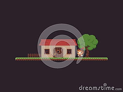 Pixel Art Game Scene Vector Illustration