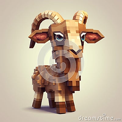 Pixel Art Goat: Cute Minecraft Character With Earthy Tones Stock Photo