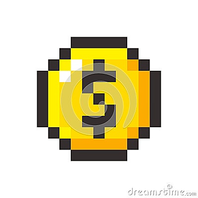 Pixel art golden coin dollar retro video game Vector Illustration