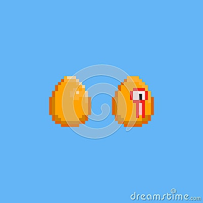 Pixel golden egg.Easter day.8bit. Vector Illustration