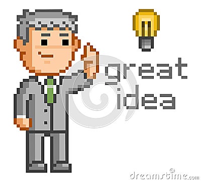 Pixel art great idea Vector Illustration