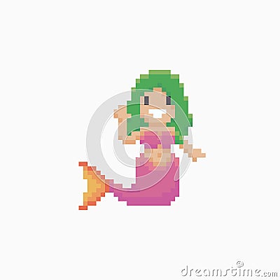 Pixel Art Mermaid Vector Illustration