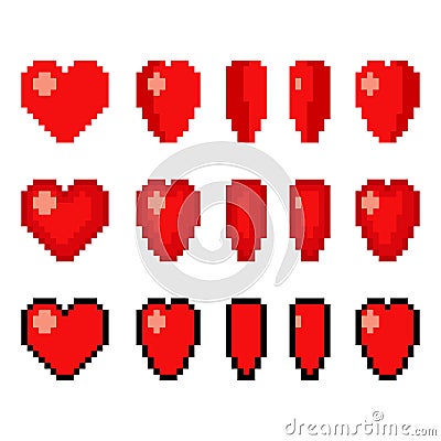 Pixel art heart animation Vector Illustration