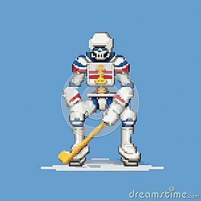 Pixel Art Hockey Helmet Design Inspired By The Blue Rider Cartoon Illustration