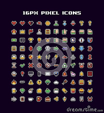 Pixel Art Icons Vector Illustration