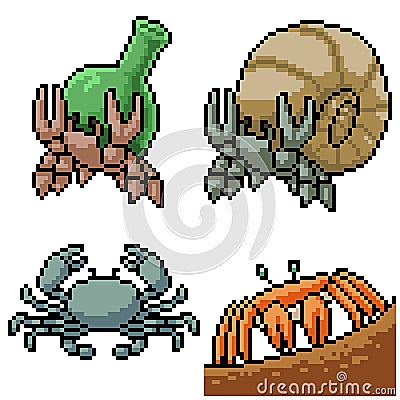 Pixel art isolated crustacean crab Vector Illustration