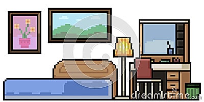 Pixel art isolated house bedroom Vector Illustration