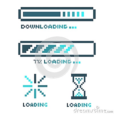 pixel art Loading process icon, loading status bar round buffer download progress Vector Illustration