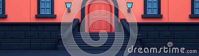 A pixel art magical academy, flat design, front view, wizard school theme, 3D render, Complementary Color Scheme Stock Photo