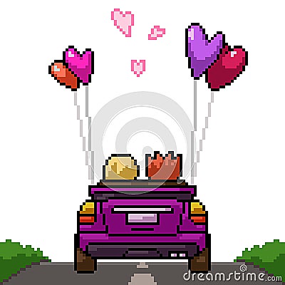 pixel art marriage couple car Vector Illustration