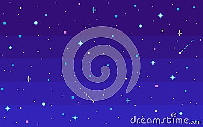 Pixel art night starry sky Vector Illustration