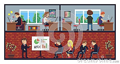 Pixel Art Office Vector Illustration