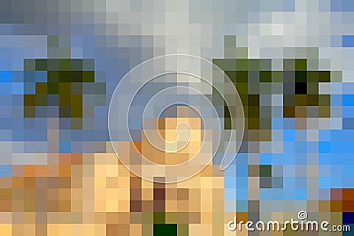 Pixel art old town with palm trees Stock Photo