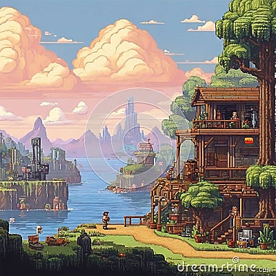 Pixel art reminiscent of classic retro games Stock Photo