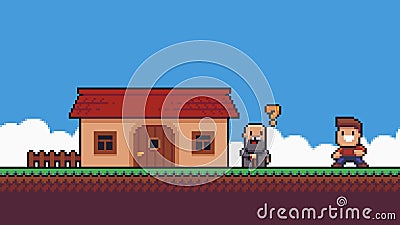 Pixel Art Game Scene Vector Illustration