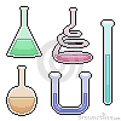 Pixel art science test tube Vector Illustration