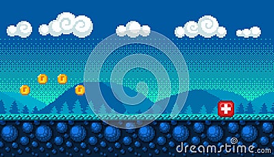 Pixel art seamless background. Vector Illustration