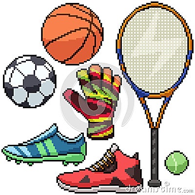 pixel art isolated football basketball tennis Vector Illustration