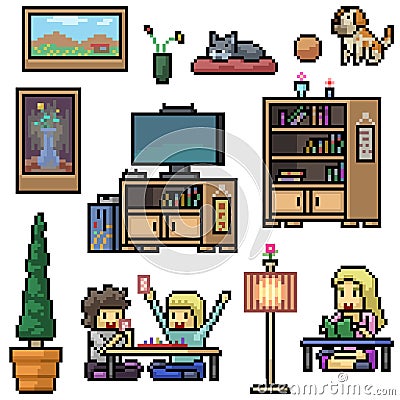 pixel art isolated home living room Vector Illustration