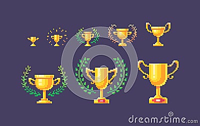 Pixel art set of winner cups Vector Illustration