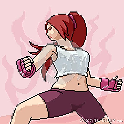 Pixel art sexy woman fighter Vector Illustration