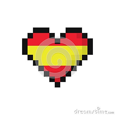 Pixel art Spain flag in the shape of a heart Vector Illustration