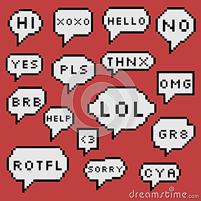 Pixel art speech bubbles with text Stock Photo