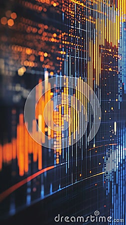 Pixel art stock performance graph with retro aesthetic and dynamic animation. Stock Photo