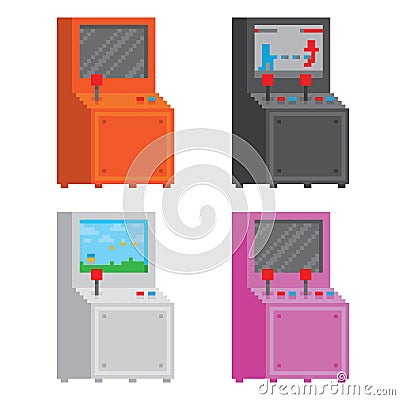 Pixel art style arcade game cabinet isolated vector illustration set Vector Illustration