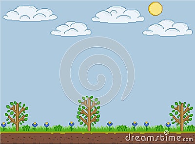 Pixel art summer sunny day Vector Illustration