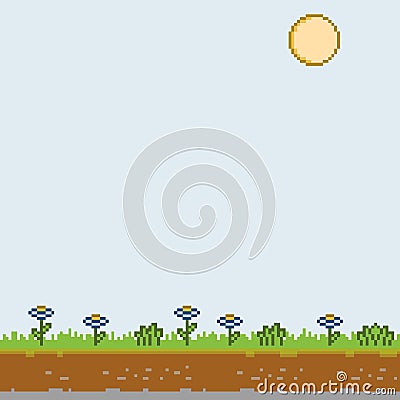 Pixel art sunny day Vector Illustration