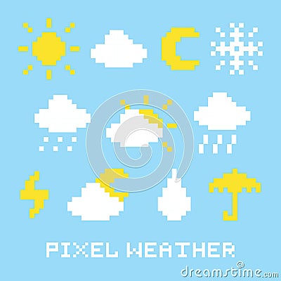 Pixel art weather set Vector Illustration