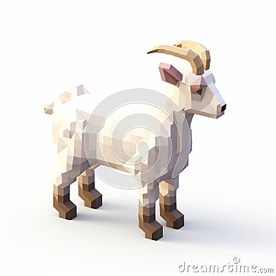 Pixel Art 3: A White Goat In 8k 3d With Asymmetric Designs And Bold Forms Stock Photo