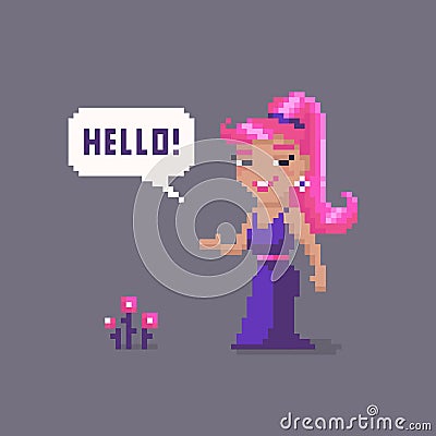 Pixel art woman character. Fairytale personage Vector Illustration