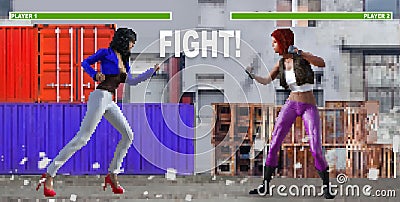 Pixel artwork illustration of fighting game 16 bit 2d game Cartoon Illustration