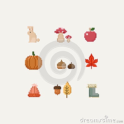 Pixel autumn elements.8bit. Stock Photo