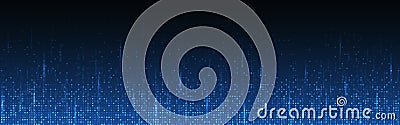 Pixel background. Binary code with glowing data streams and digital matrix grid on a dark blue backdrop. Futuristic backdrop for Vector Illustration