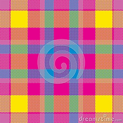 Pixel background vector design. Modern seamless pattern plaid. Square texture fabric. Tartan scottish textile. Beauty color madras Vector Illustration