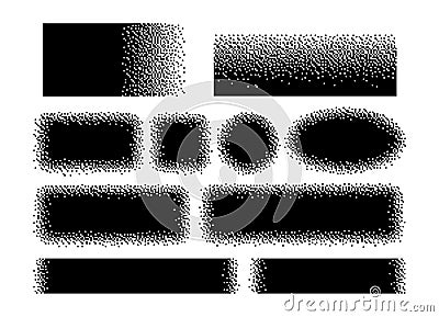 Pixel banners. Digital pixelated header tags. Square, circle and rectangle, ellipse with pixelation fade effect. Grunge Vector Illustration