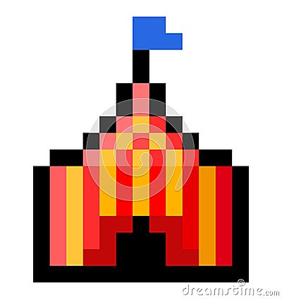 Pixel 8 bit red and yellow circus tent - isolated vector Vector Illustration