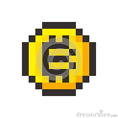 Pixel bitcoin cripto currency blockchain golden coin Vector Illustration