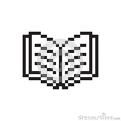 Pixel book icon. Blocky reading symbol. Retro open shape. Vector library graphic. Vector Illustration