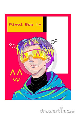 Pixel boy with swag style character illustration Vector Illustration